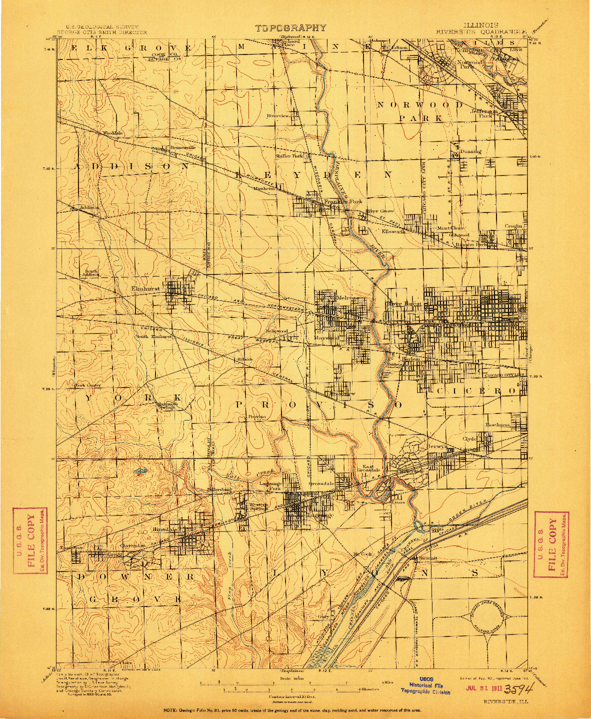 USGS 1:62500-SCALE QUADRANGLE FOR RIVERSIDE, IL 1901