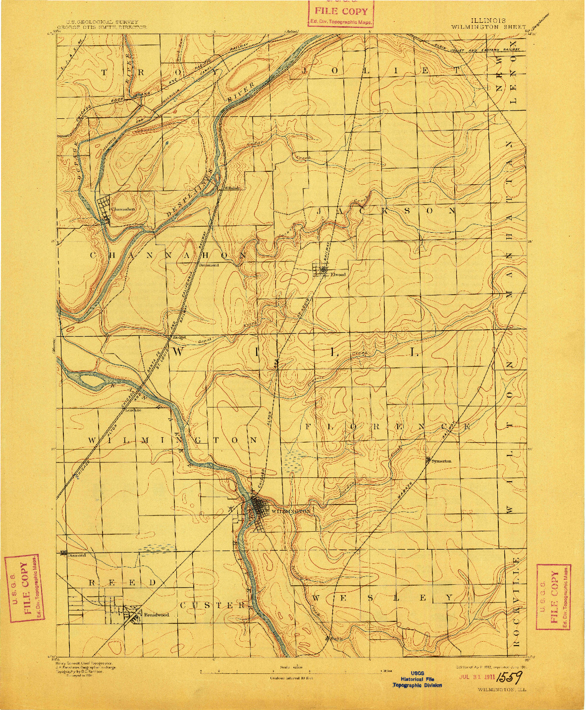 USGS 1:62500-SCALE QUADRANGLE FOR WILMINGTON, IL 1892