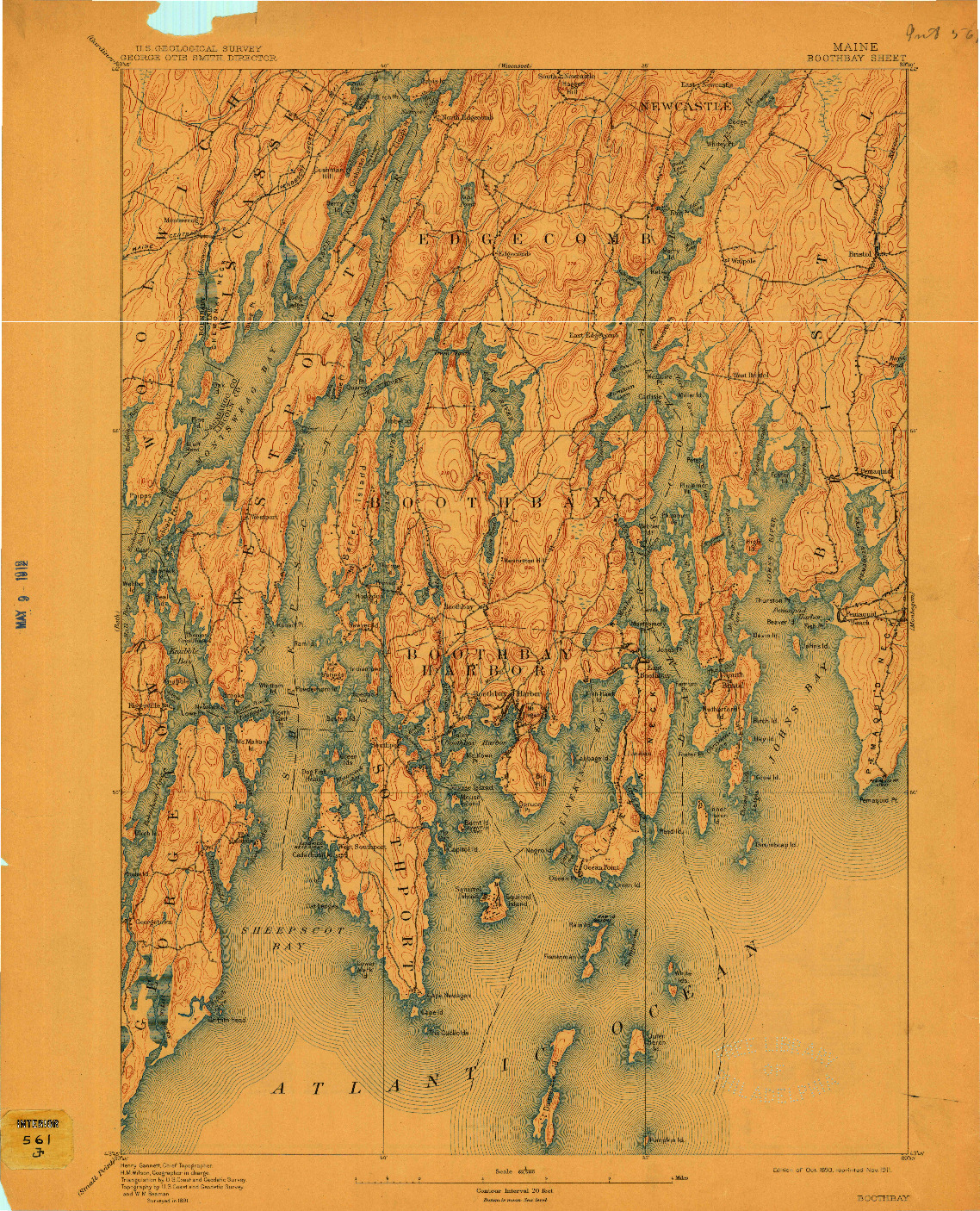 USGS 1:62500-SCALE QUADRANGLE FOR BOOTHBAY, ME 1893