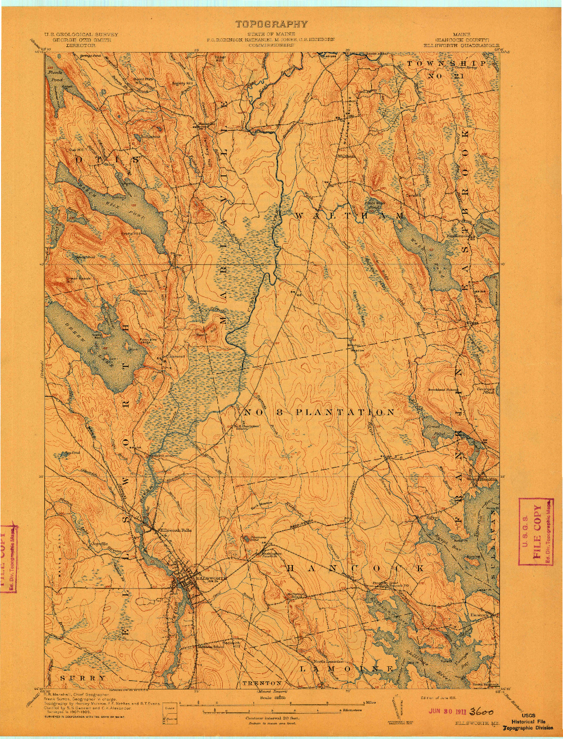 USGS 1:62500-SCALE QUADRANGLE FOR ELLSWORTH, ME 1911