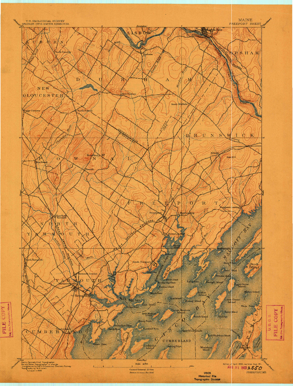 USGS 1:62500-SCALE QUADRANGLE FOR FREEPORT, ME 1892