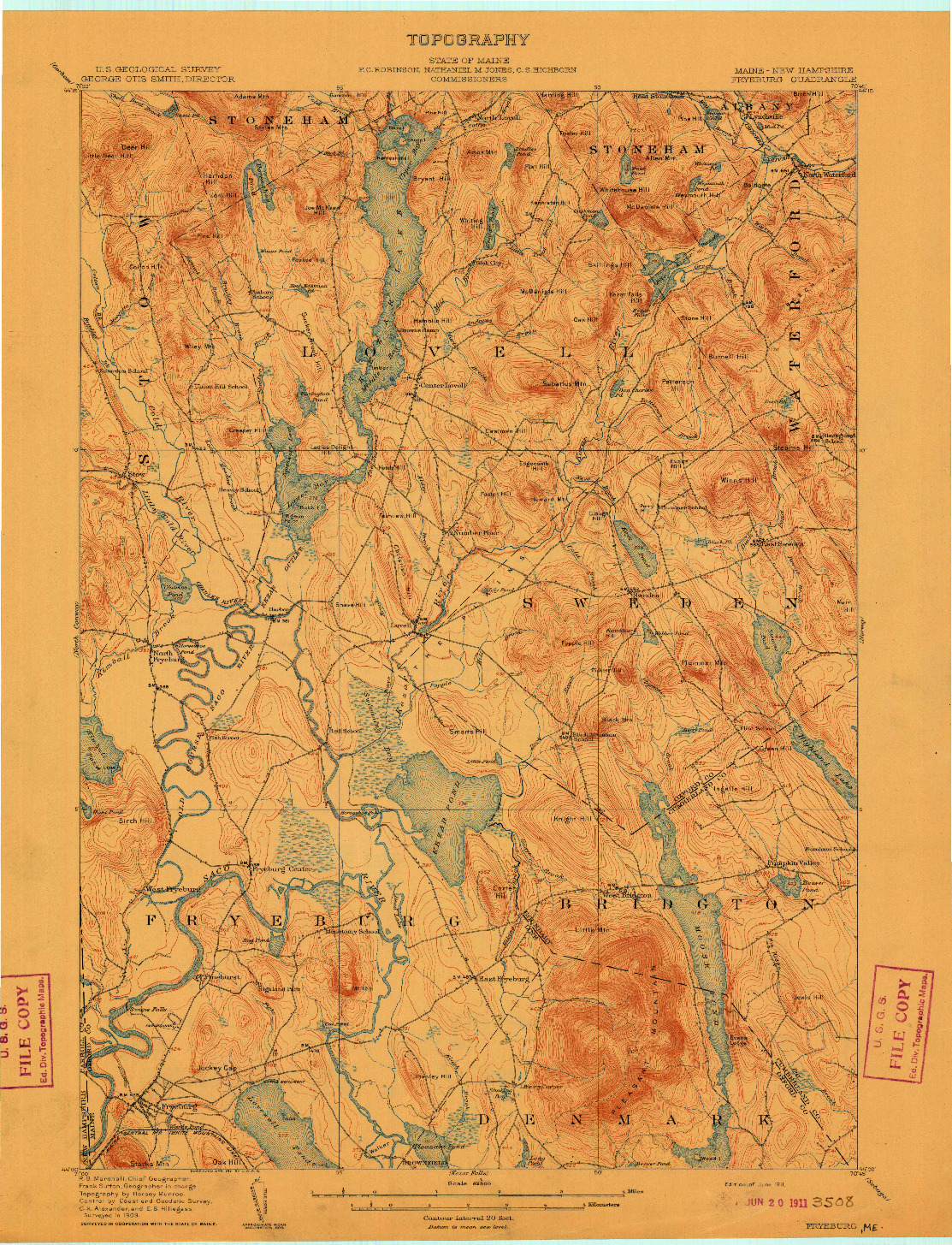 USGS 1:62500-SCALE QUADRANGLE FOR FRYEBURG, ME 1911