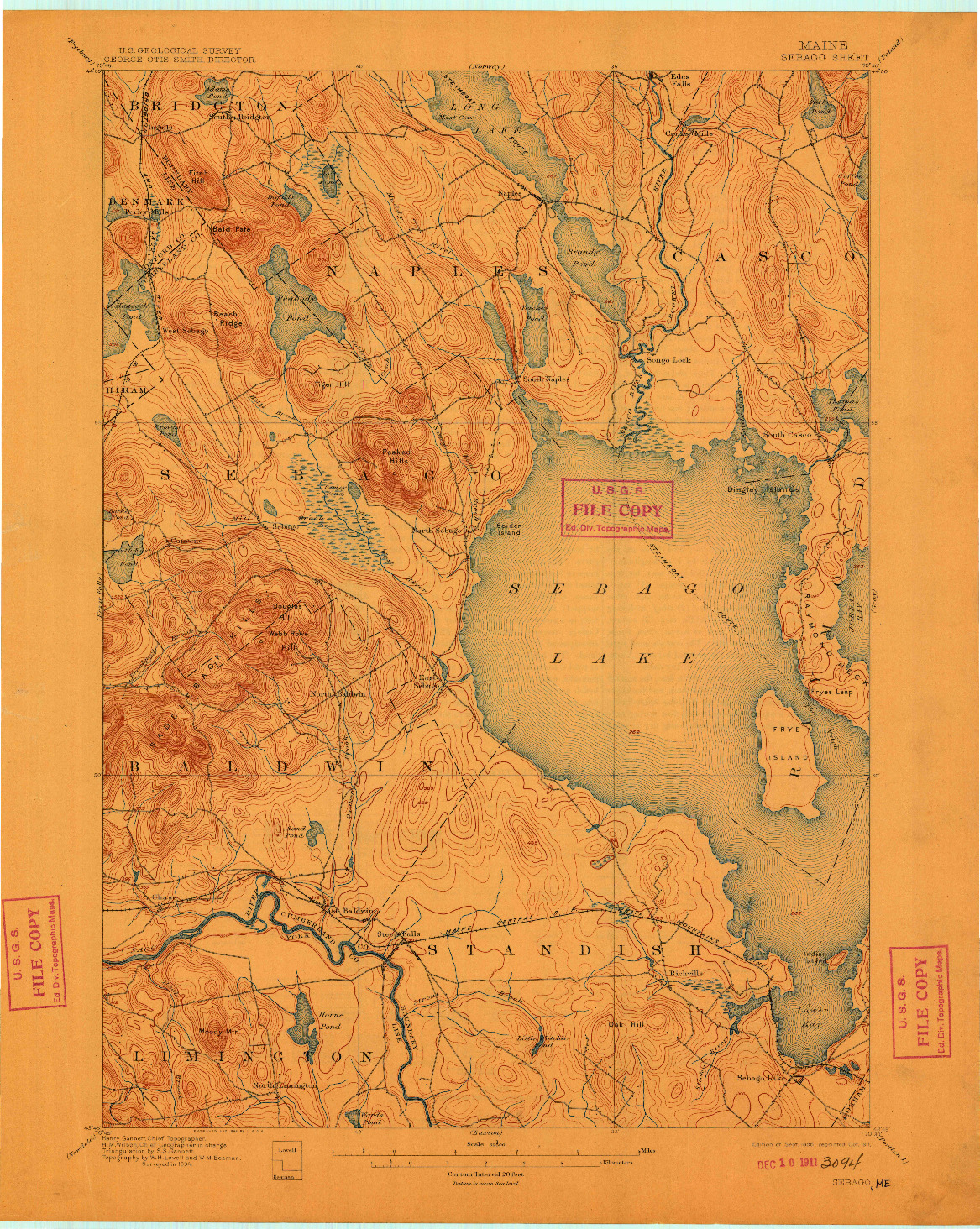 USGS 1:62500-SCALE QUADRANGLE FOR SEBAGO, ME 1896