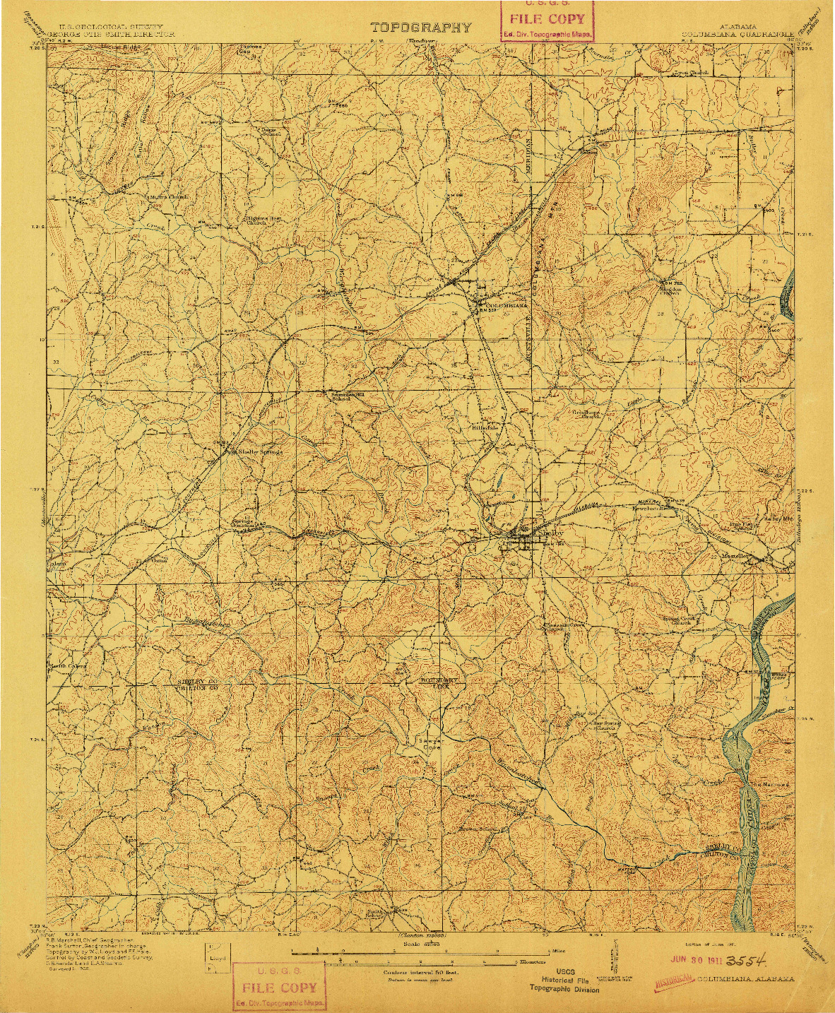 USGS 1:62500-SCALE QUADRANGLE FOR COLUMBIANA, AL 1911