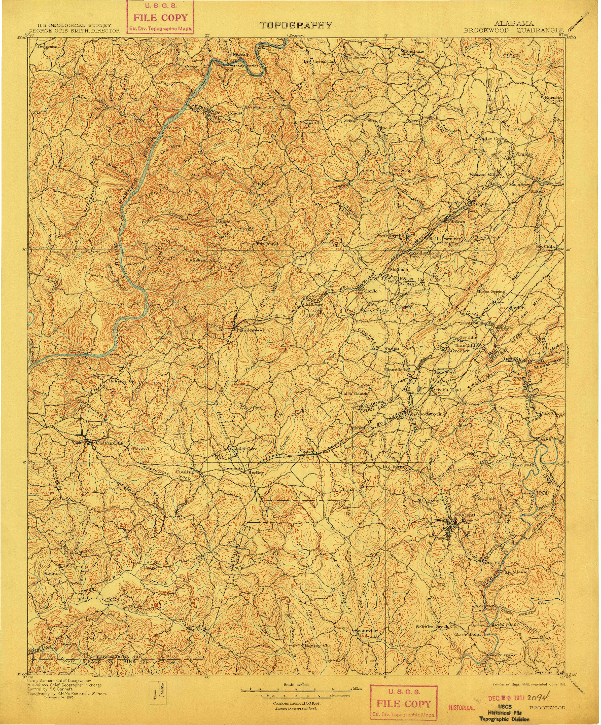 USGS 1:125000-SCALE QUADRANGLE FOR BROOKWOOD, AL 1899