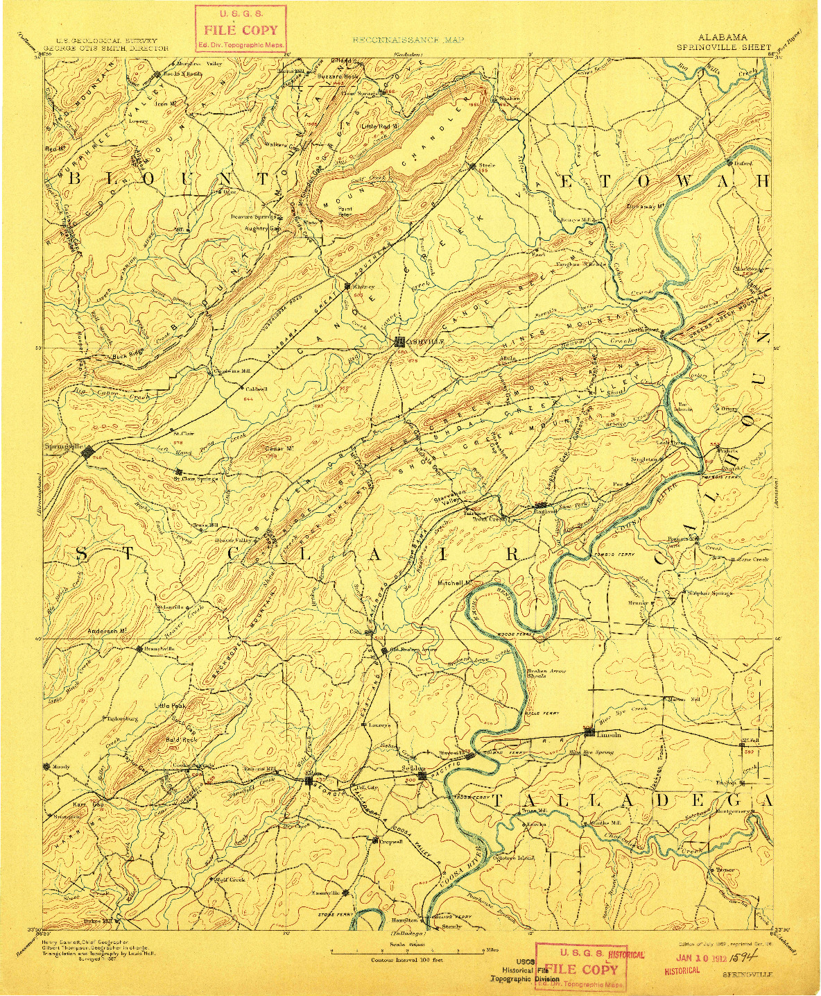 USGS 1:125000-SCALE QUADRANGLE FOR SPRINGVILLE, AL 1892