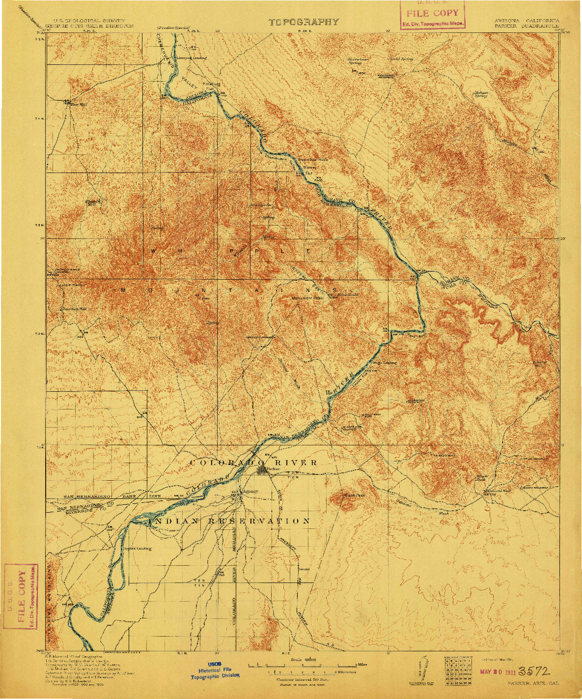 USGS 1:125000-SCALE QUADRANGLE FOR PARKER, AZ 1911