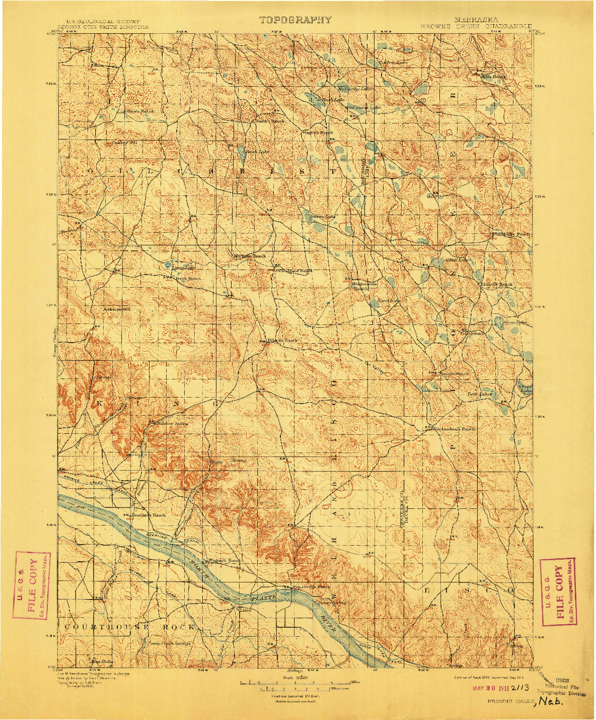 USGS 1:125000-SCALE QUADRANGLE FOR BROWNS CREEK, NE 1899