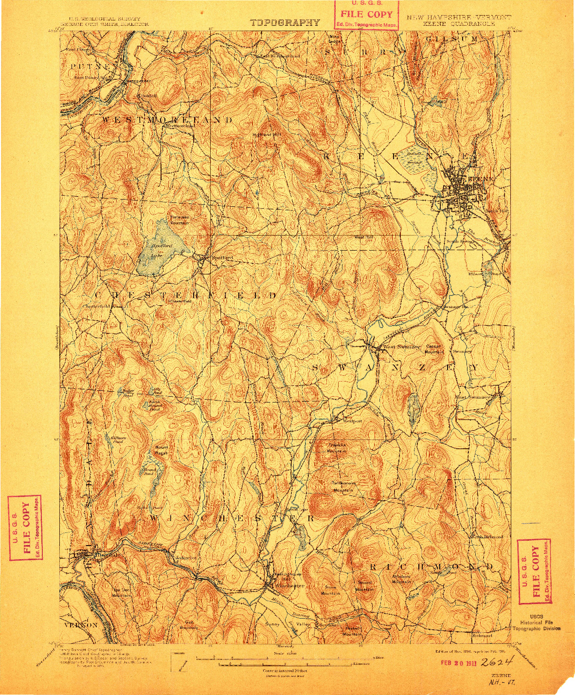 USGS 1:62500-SCALE QUADRANGLE FOR KEENE, NH 1898