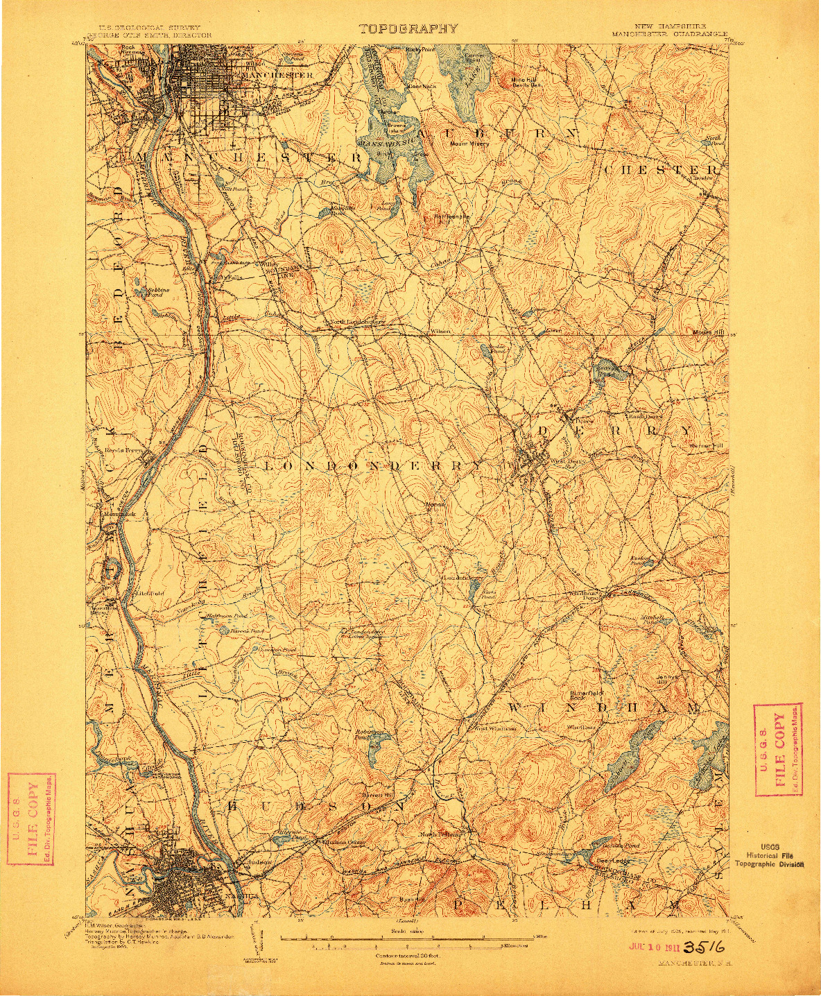 USGS 1:62500-SCALE QUADRANGLE FOR MANCHESTER, NH 1905