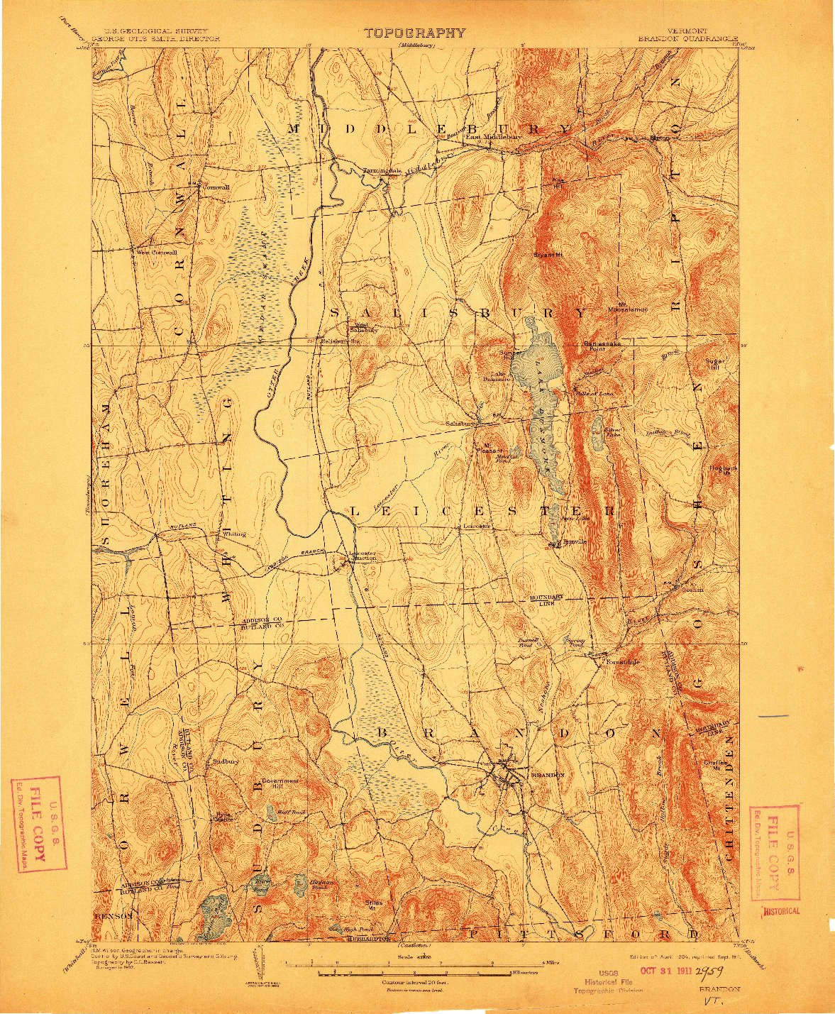 USGS 1:62500-SCALE QUADRANGLE FOR BRANDON, VT 1904
