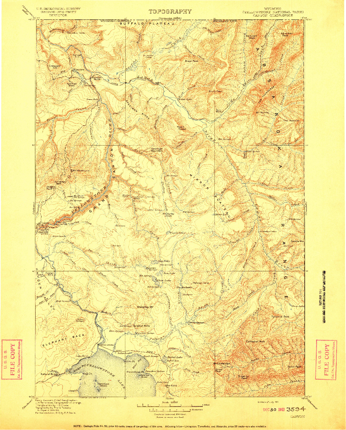 USGS 1:125000-SCALE QUADRANGLE FOR CANYON, WY 1911