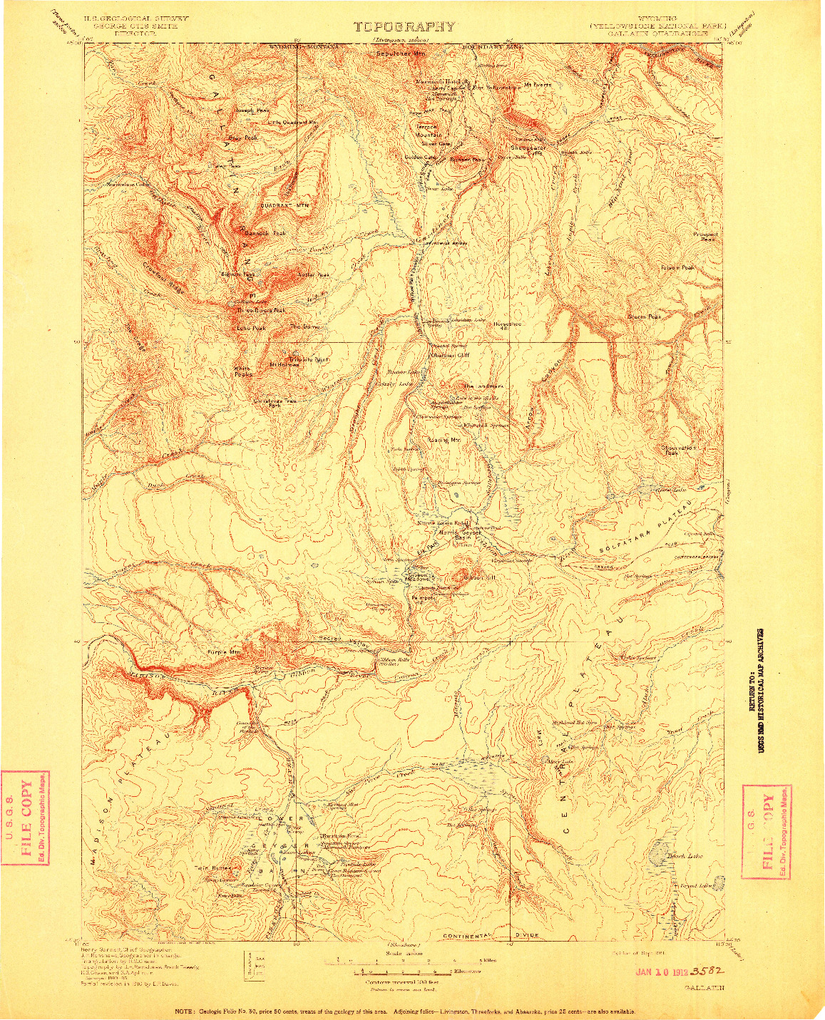 USGS 1:125000-SCALE QUADRANGLE FOR GALLATIN, WY 1911
