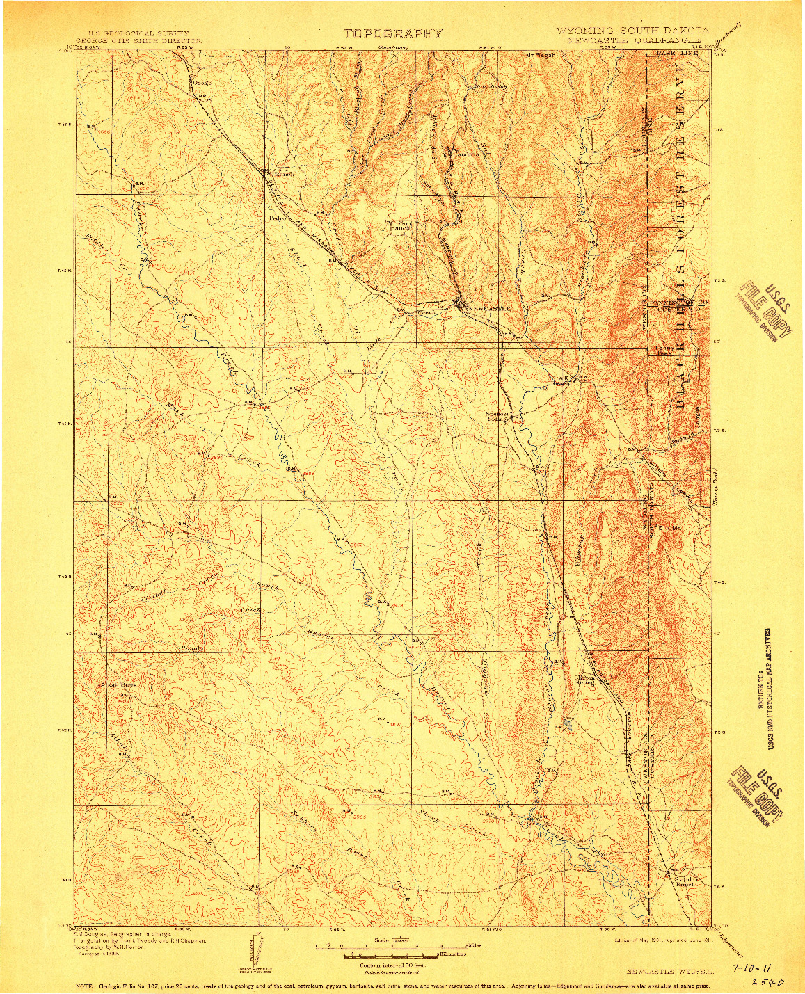 USGS 1:125000-SCALE QUADRANGLE FOR NEWCASTLE, WY 1901