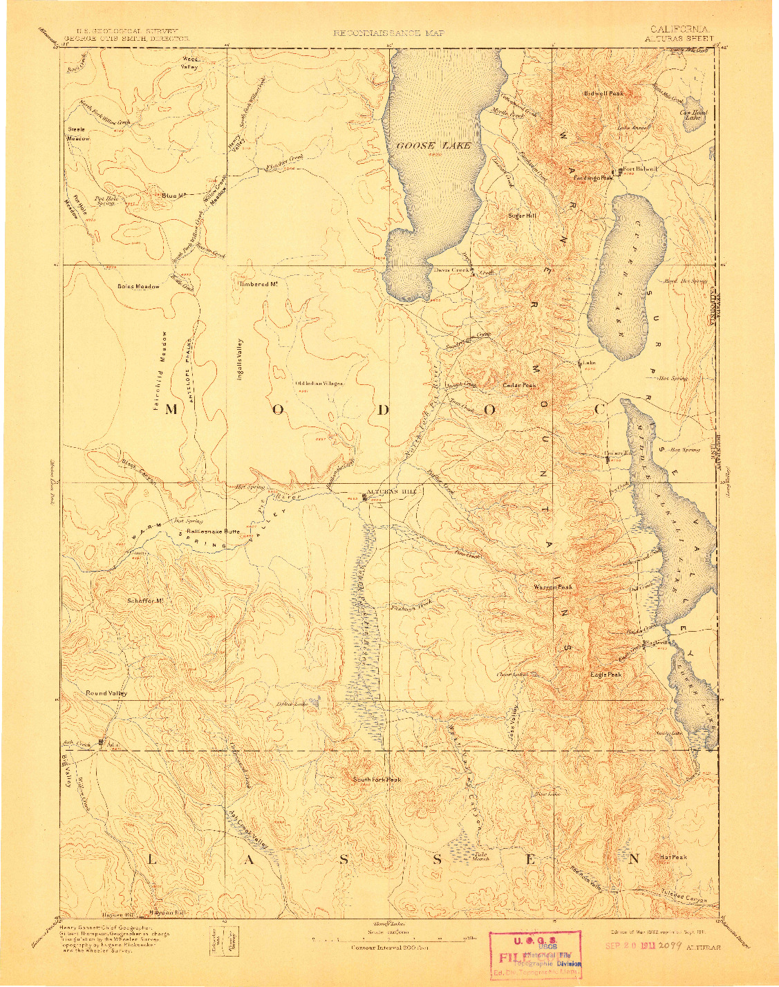 USGS 1:250000-SCALE QUADRANGLE FOR ALTURAS, CA 1892