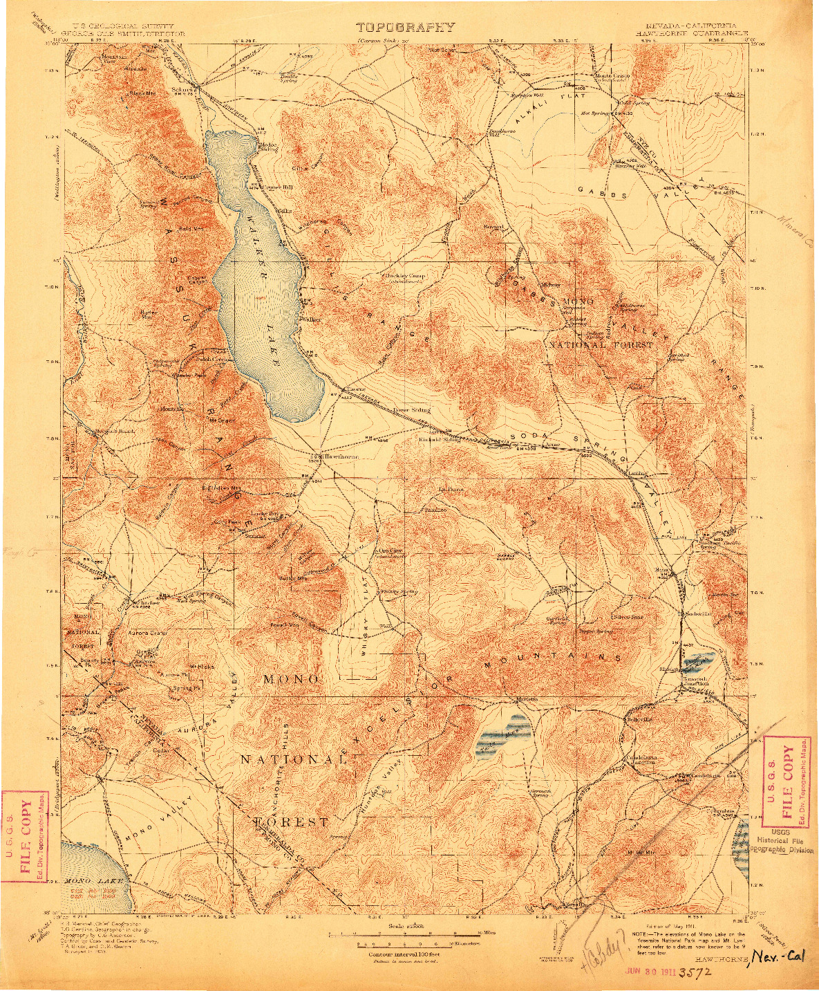 USGS 1:250000-SCALE QUADRANGLE FOR HAWTHORNE, NV 1911
