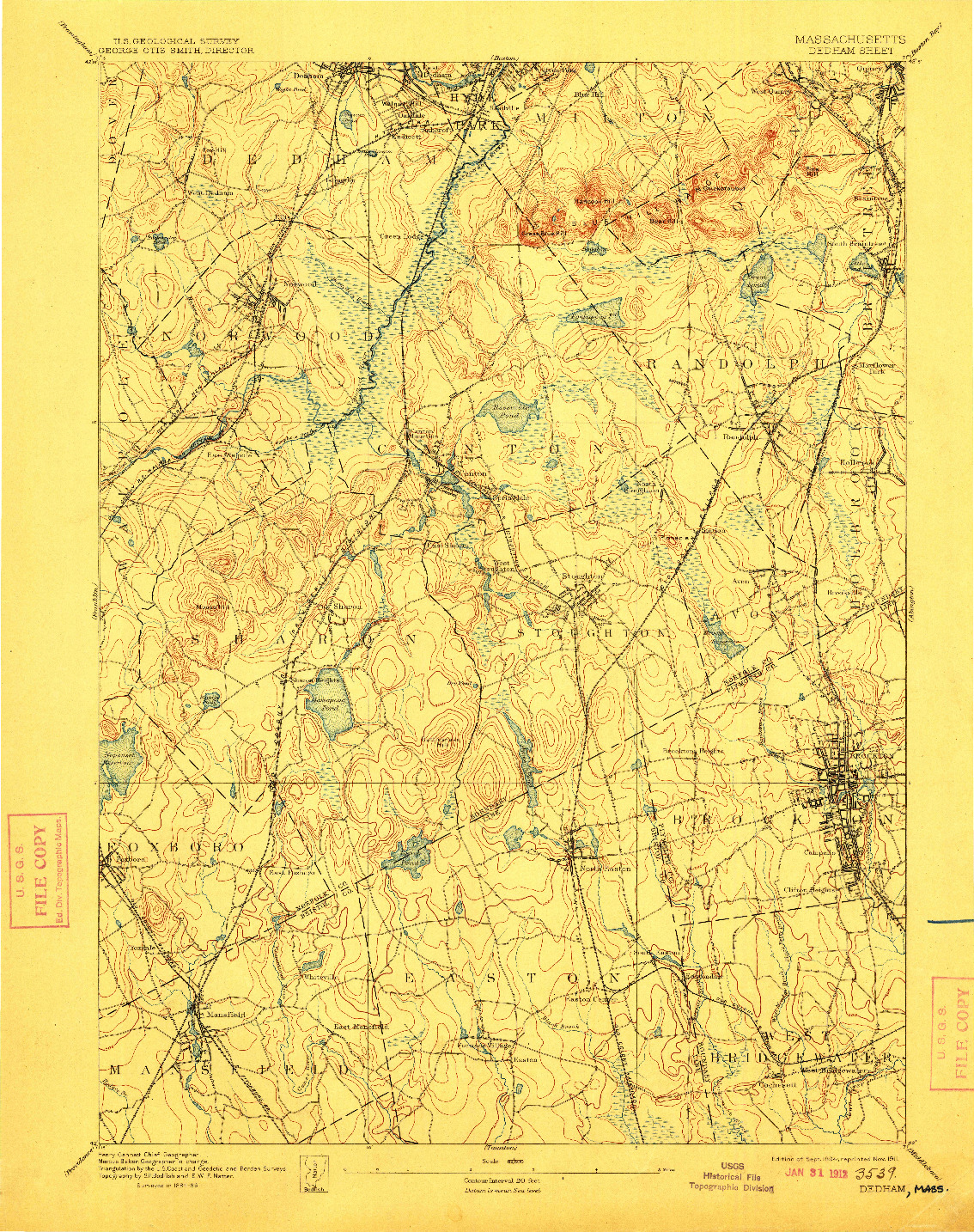 USGS 1:62500-SCALE QUADRANGLE FOR DEDHAM, MA 1894