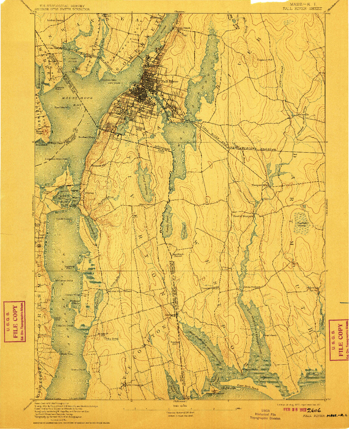 USGS 1:62500-SCALE QUADRANGLE FOR FALL RIVER, MA 1893