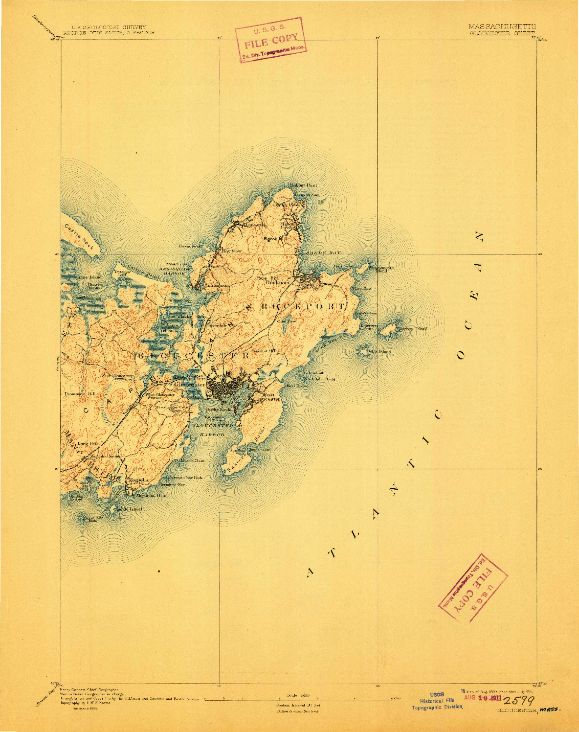 USGS 1:62500-SCALE QUADRANGLE FOR GLOUCESTER, MA 1893