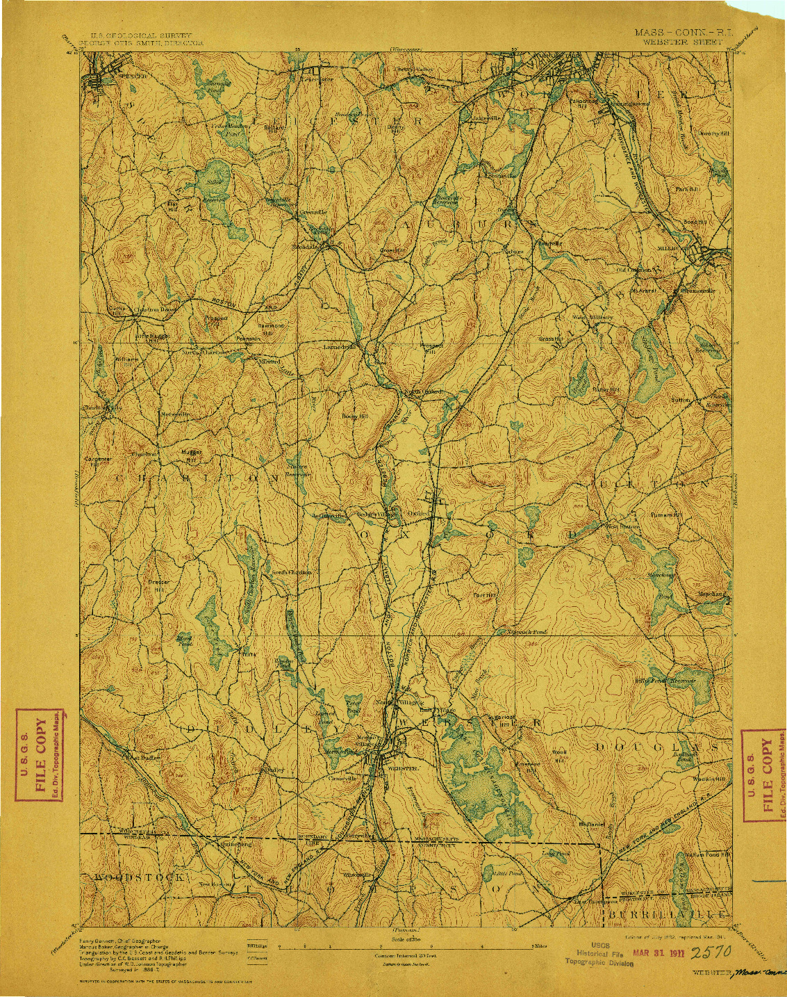 USGS 1:62500-SCALE QUADRANGLE FOR WEBSTER, MA 1892