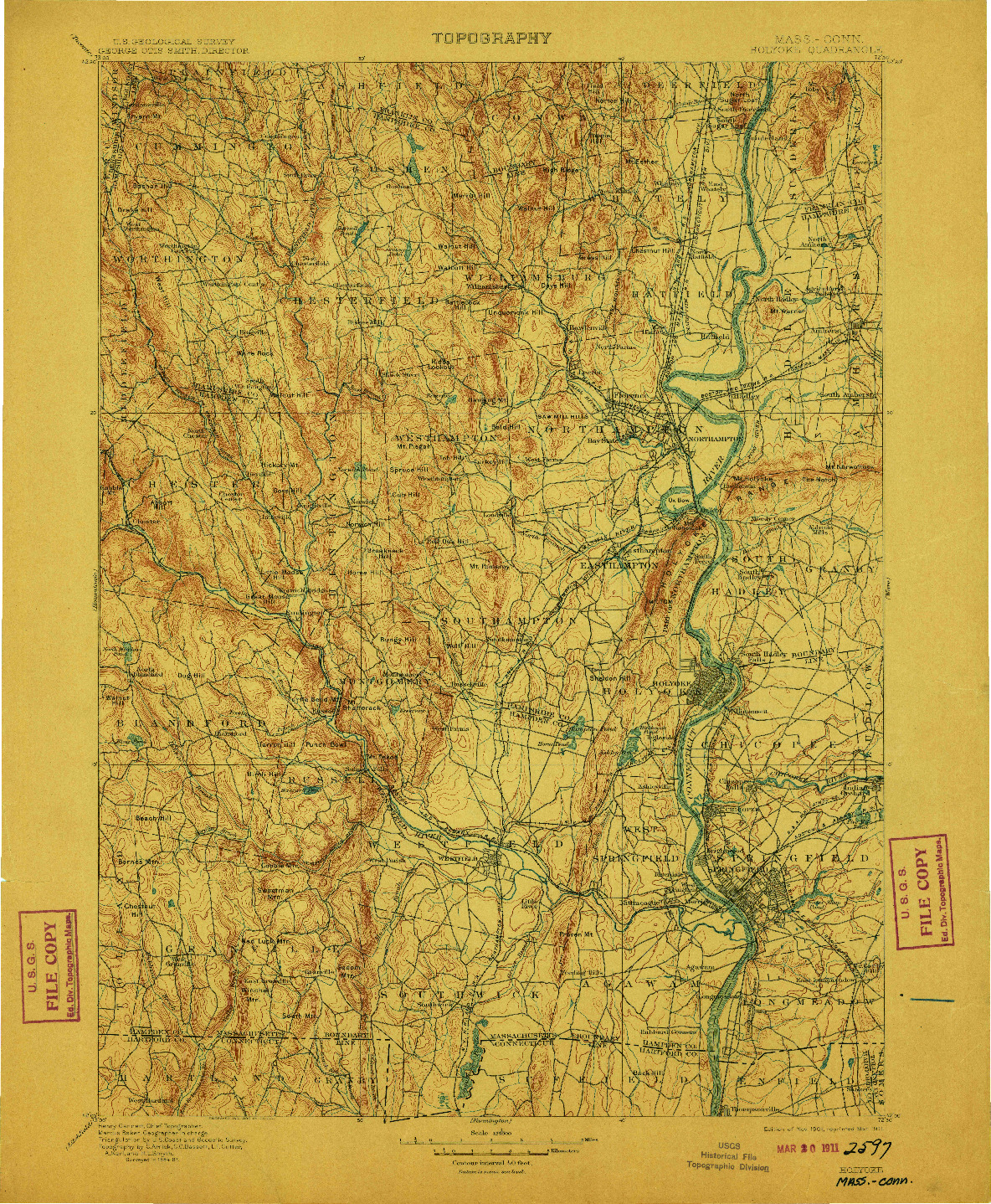 USGS 1:125000-SCALE QUADRANGLE FOR HOLYOKE, MA 1901