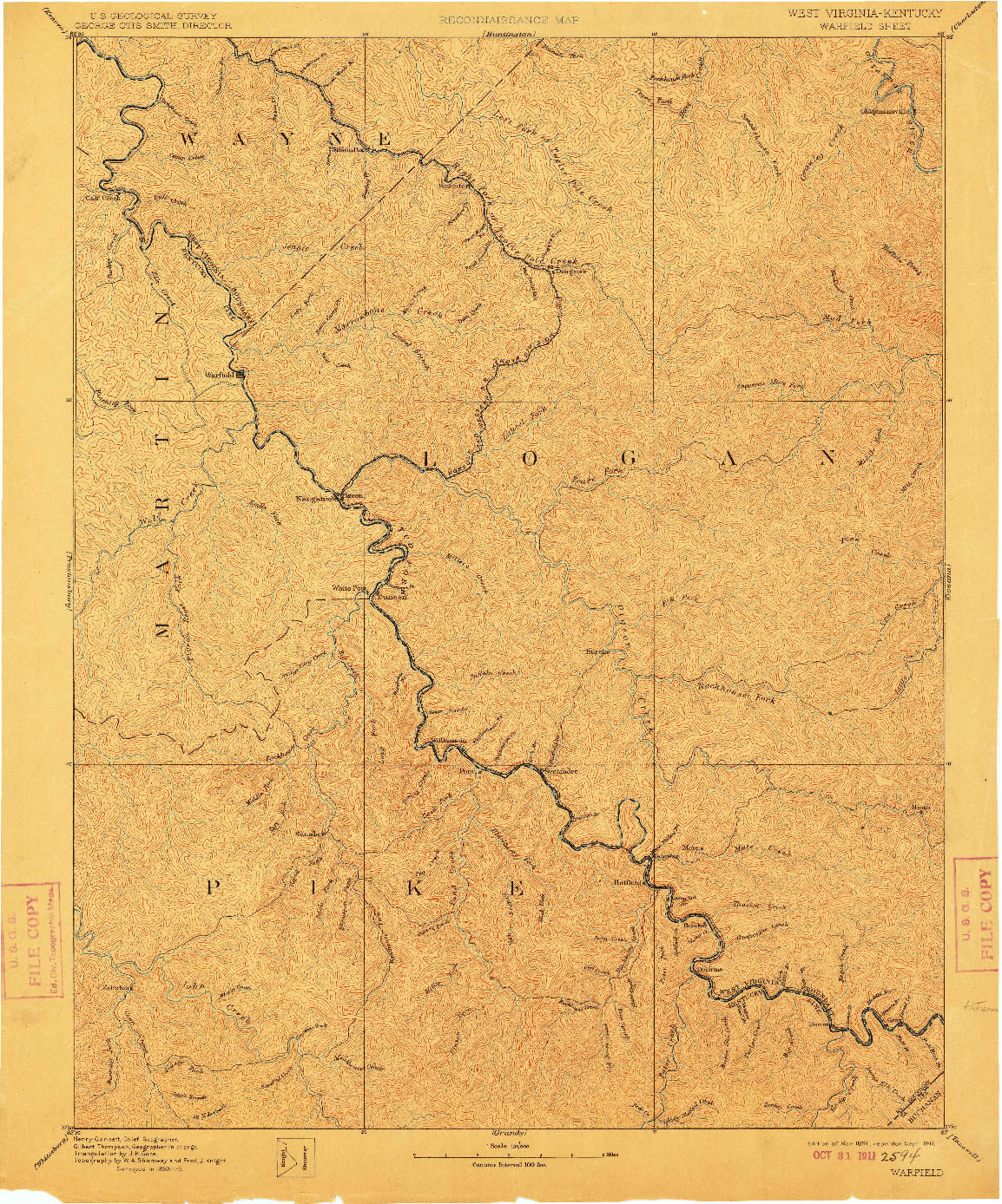 USGS 1:125000-SCALE QUADRANGLE FOR WARFIELD, WV 1891