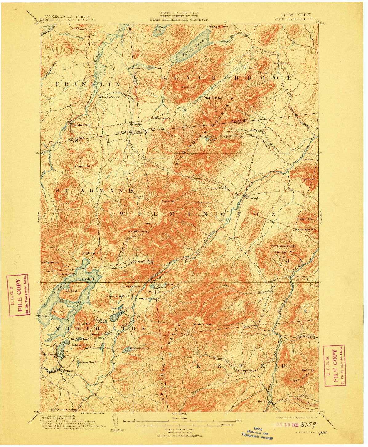 USGS 1:62500-SCALE QUADRANGLE FOR LAKE PLACID, NY 1898