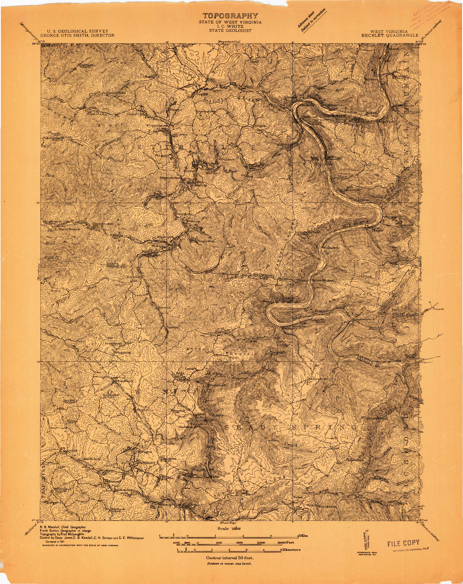 USGS 1:48000-SCALE QUADRANGLE FOR BECKLEY, WV 1911