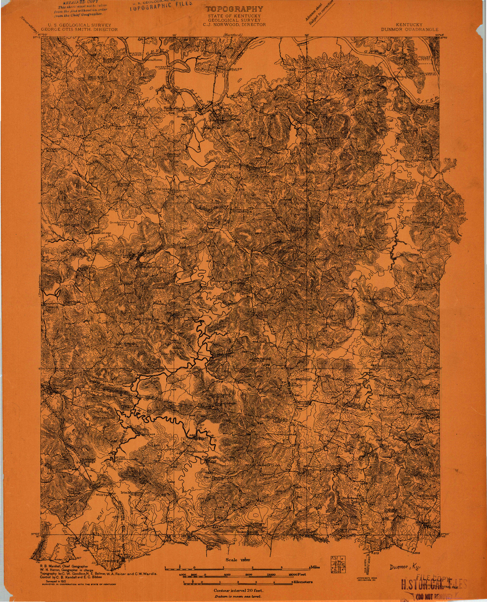 USGS 1:48000-SCALE QUADRANGLE FOR DUNMOR, KY 1911