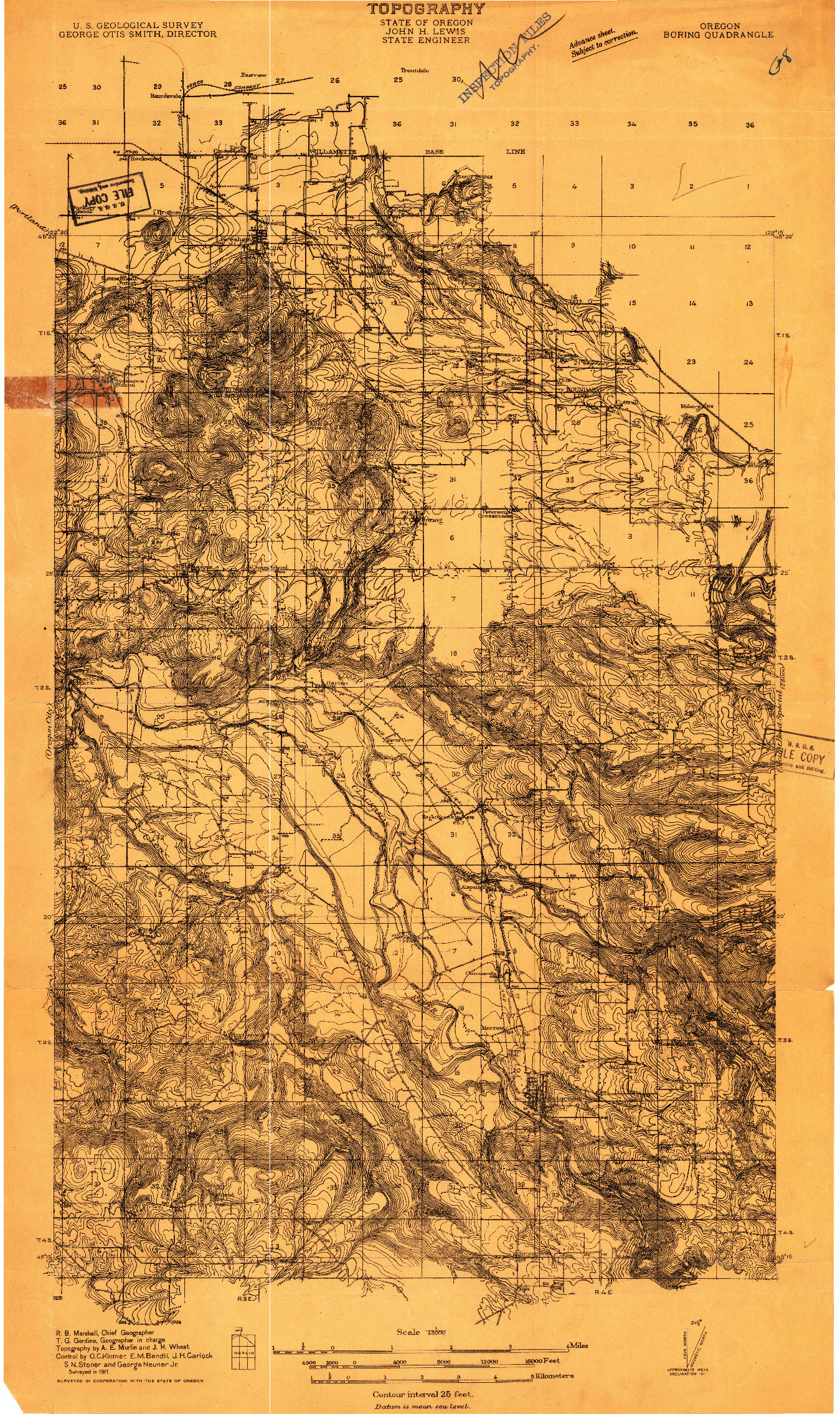 USGS 1:48000-SCALE QUADRANGLE FOR BORING, OR 1911