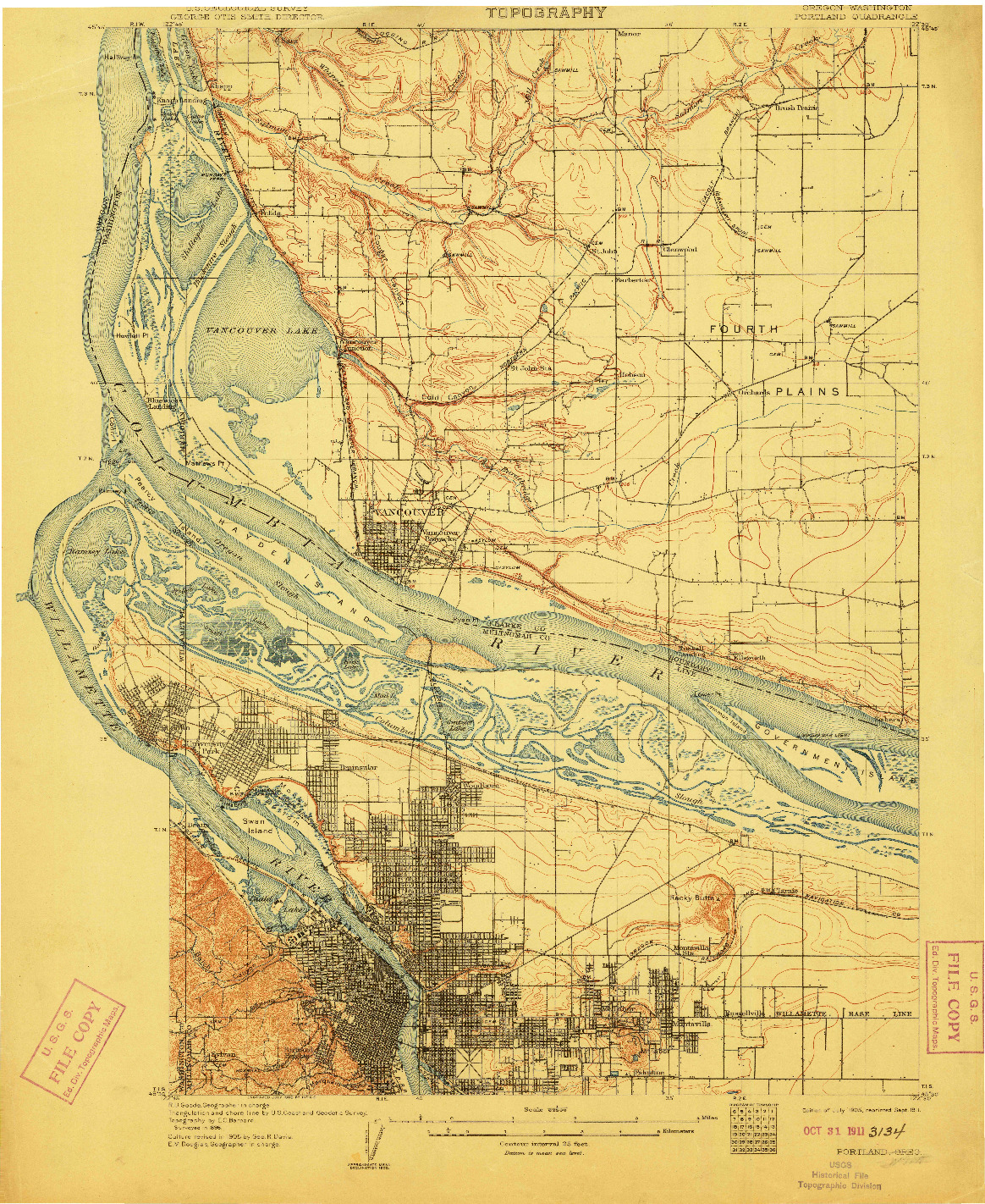 USGS 1:62500-SCALE QUADRANGLE FOR PORTLAND, OR 1905