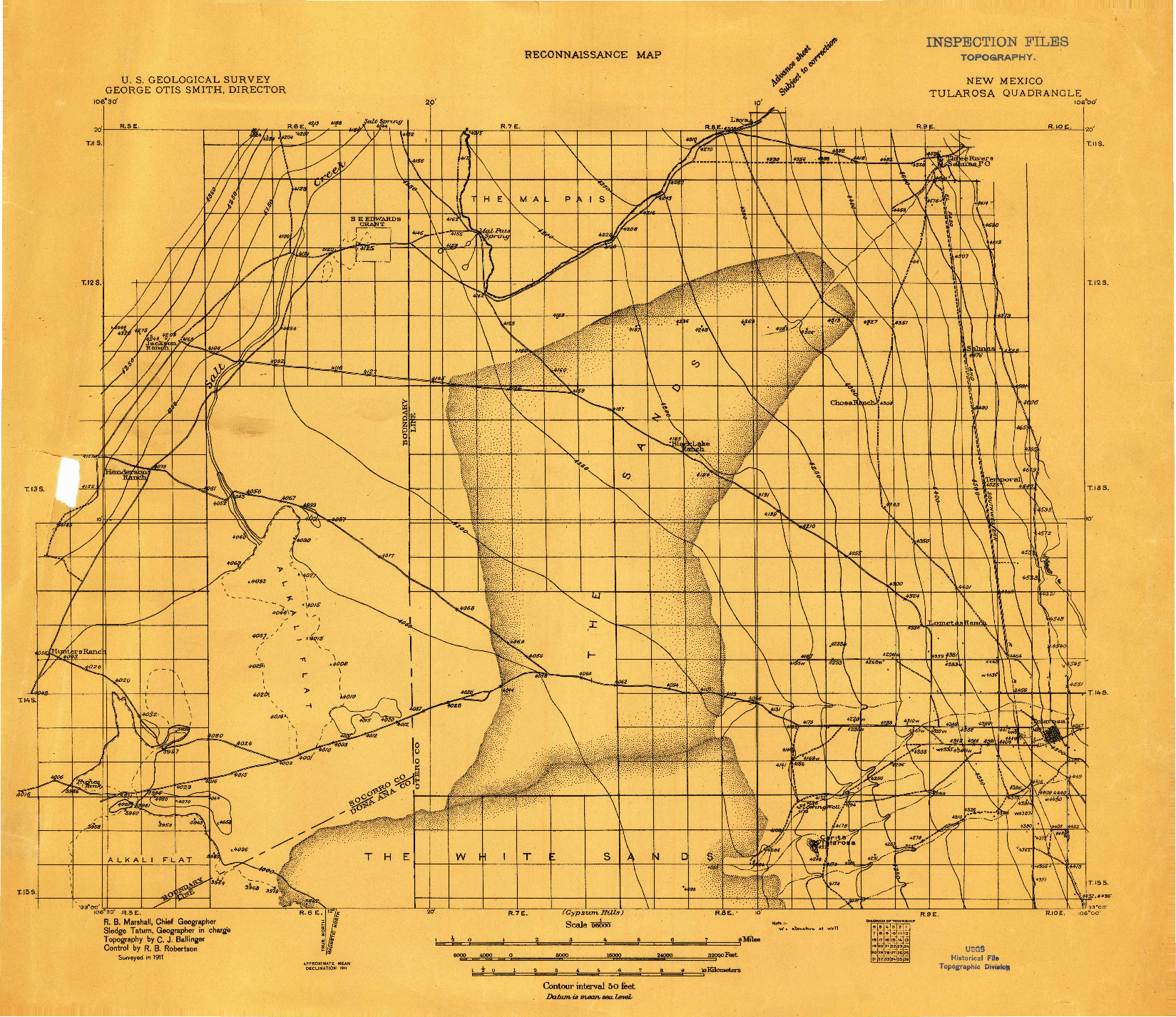 USGS 1:96000-SCALE QUADRANGLE FOR TULAROSA, NM 1911