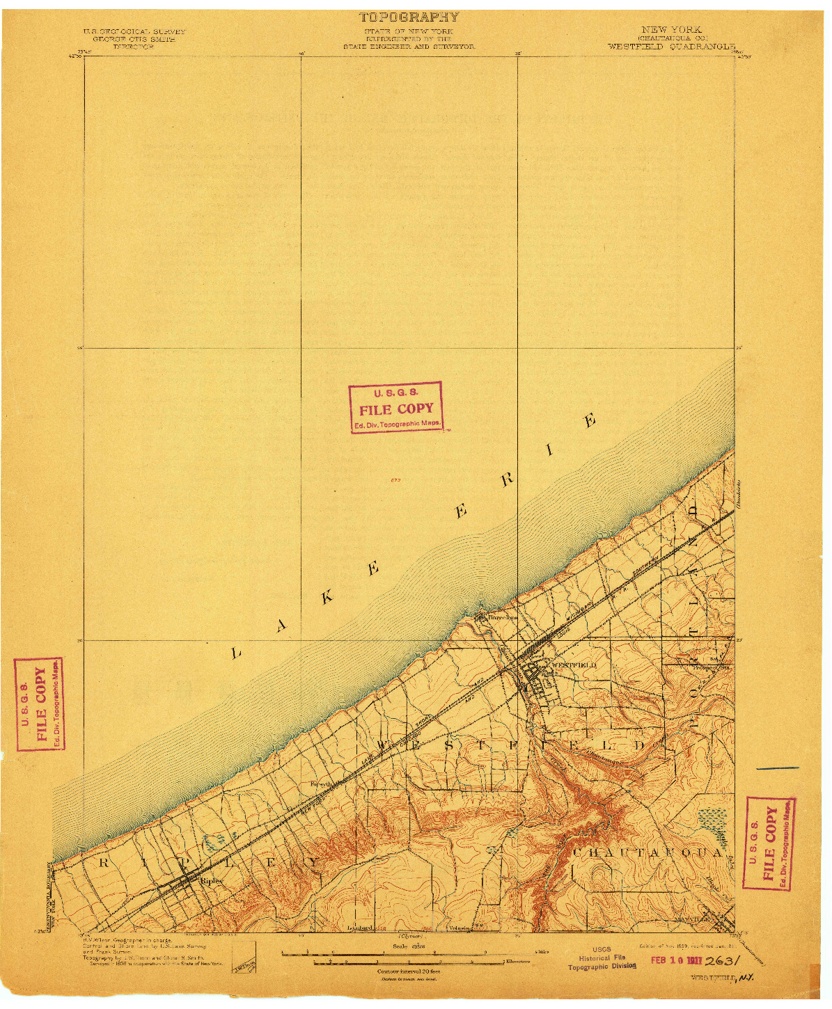 USGS 1:62500-SCALE QUADRANGLE FOR WESTFIELD, NY 1899