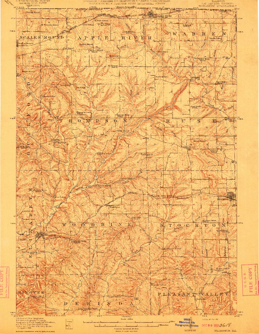 USGS 1:62500-SCALE QUADRANGLE FOR ELIZABETH, IL 1911