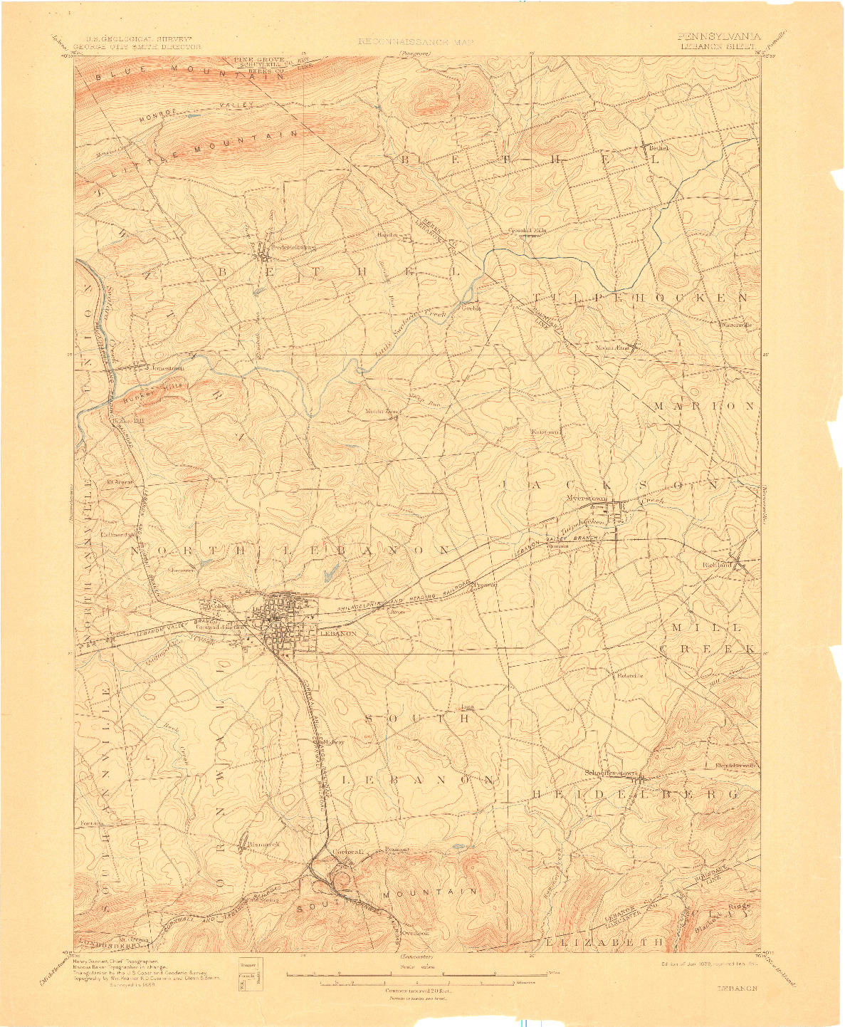 USGS 1:62500-SCALE QUADRANGLE FOR LEBANON, PA 1899
