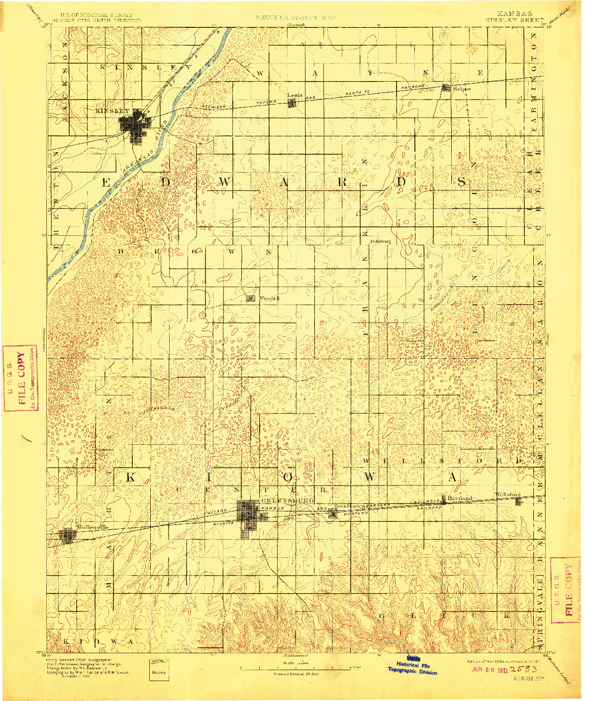 USGS 1:125000-SCALE QUADRANGLE FOR KINSLEY, KS 1894