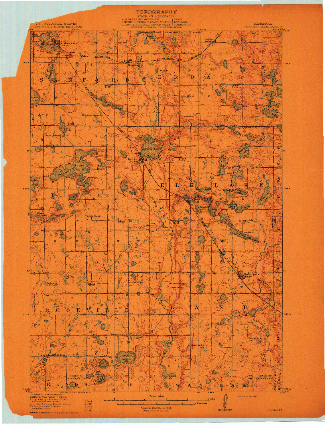 USGS 1:62500-SCALE QUADRANGLE FOR BARRETT, MN 1911