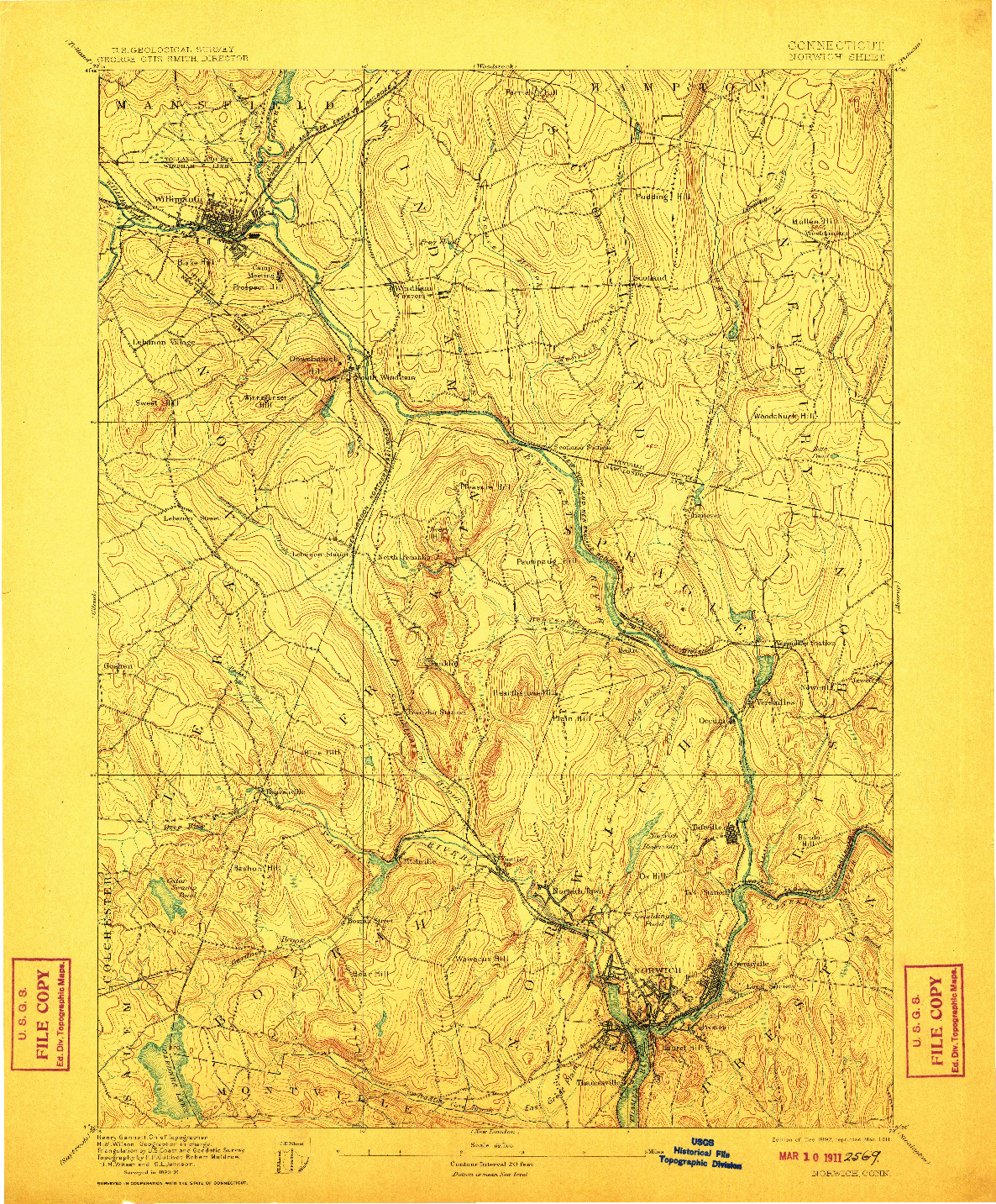 USGS 1:62500-SCALE QUADRANGLE FOR NORWICH, CT 1892