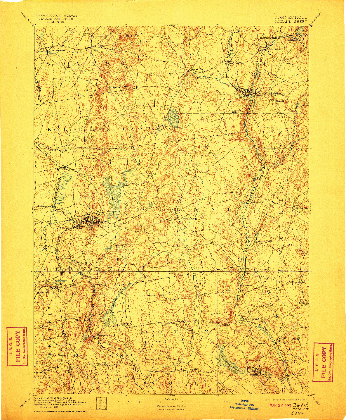 USGS 1:62500-SCALE QUADRANGLE FOR TOLLAND, CT 1892