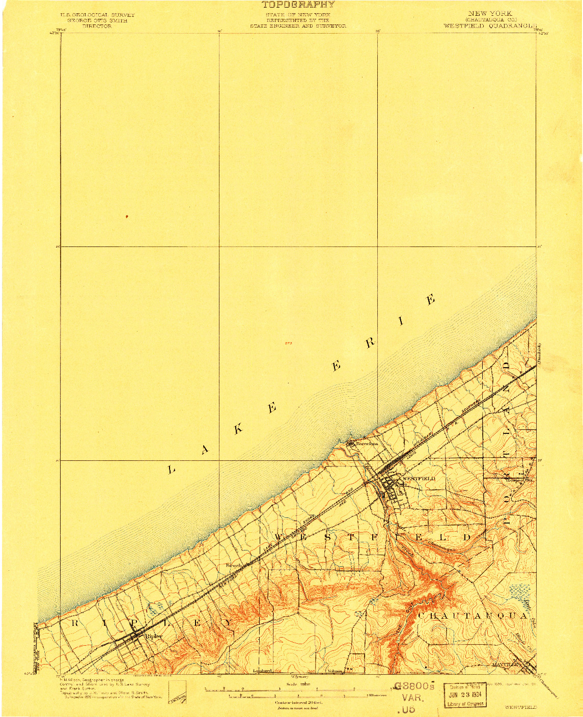 USGS 1:62500-SCALE QUADRANGLE FOR WESTFIELD, NY 1899