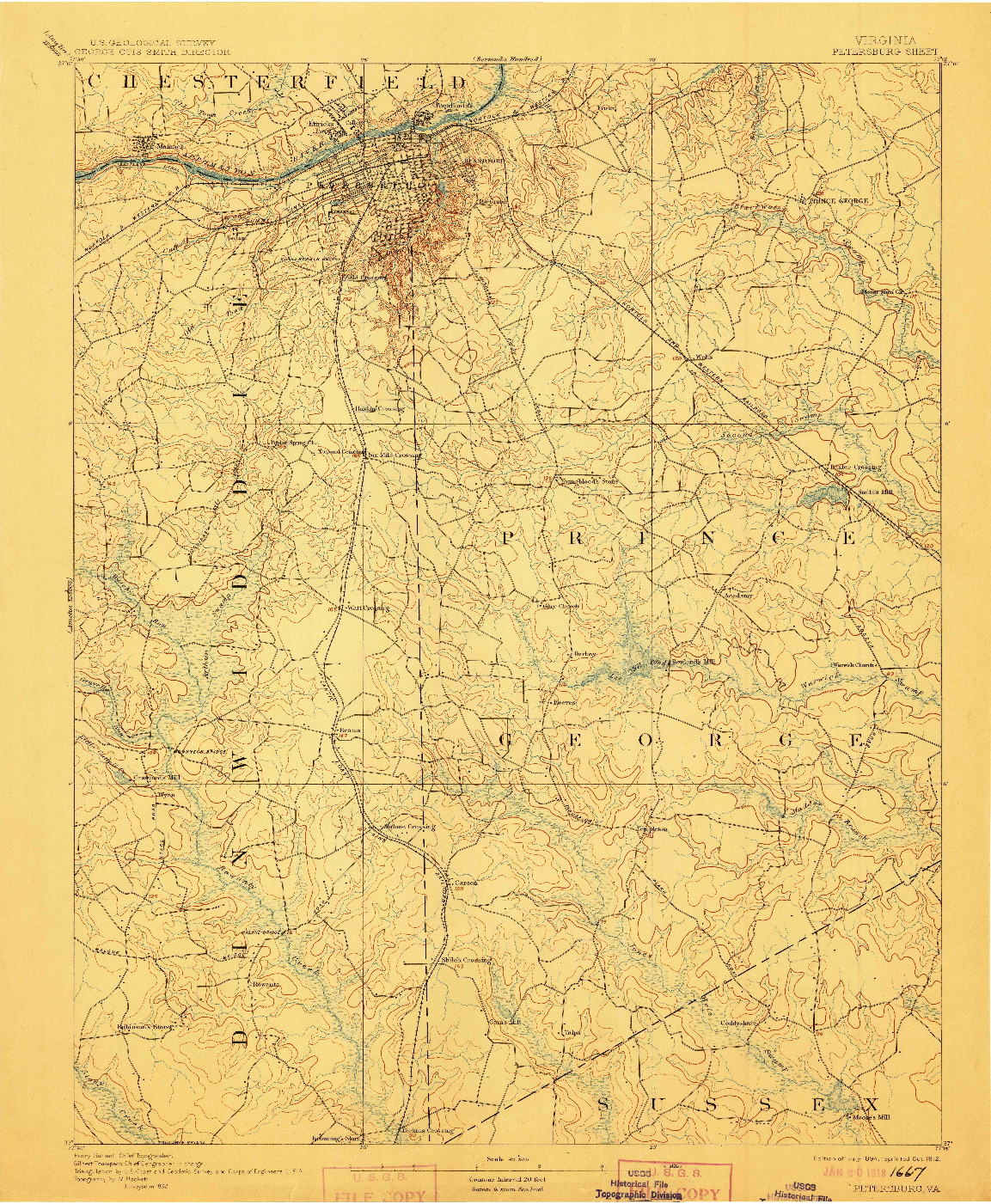 USGS 1:62500-SCALE QUADRANGLE FOR PETERSBURG, VA 1894