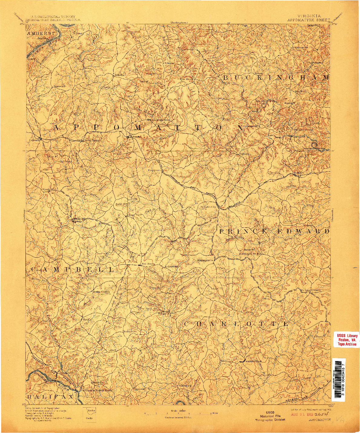 USGS 1:125000-SCALE QUADRANGLE FOR APPOMATTOX, VA 1892