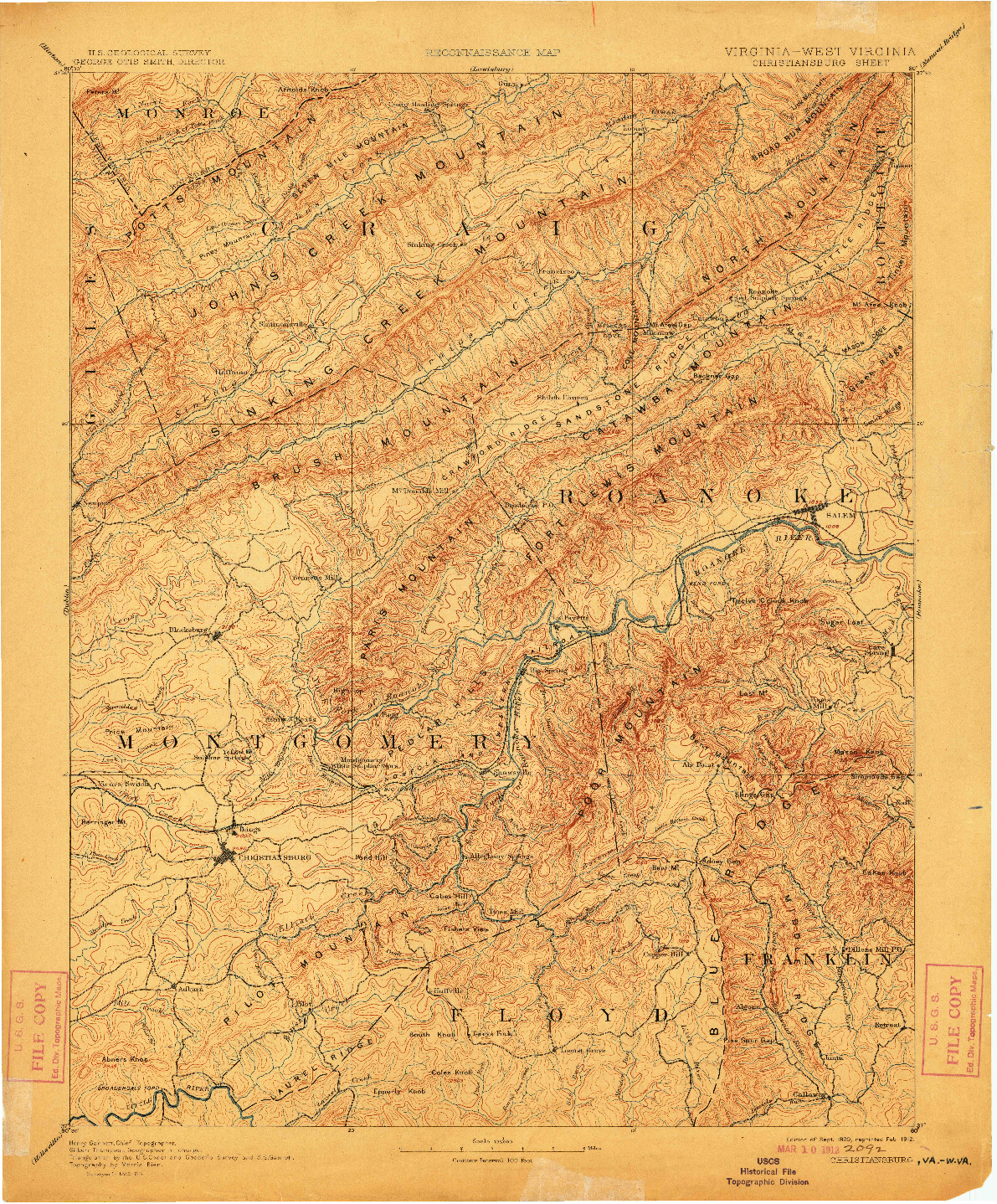 USGS 1:125000-SCALE QUADRANGLE FOR CHRISTIANSBURG, VA 1890