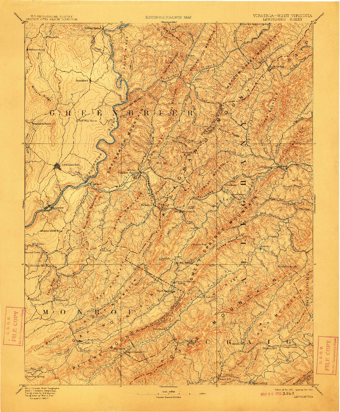 USGS 1:125000-SCALE QUADRANGLE FOR LEWISBURG, VA 1891