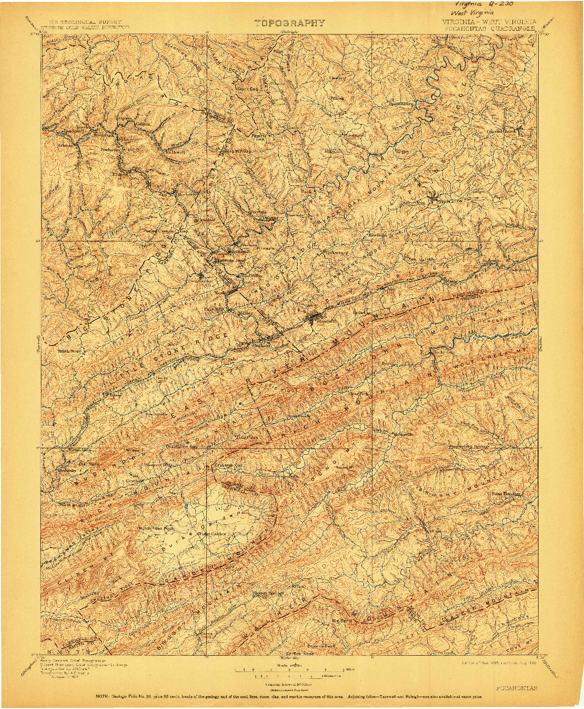 USGS 1:125000-SCALE QUADRANGLE FOR POCAHONTAS, VA 1895