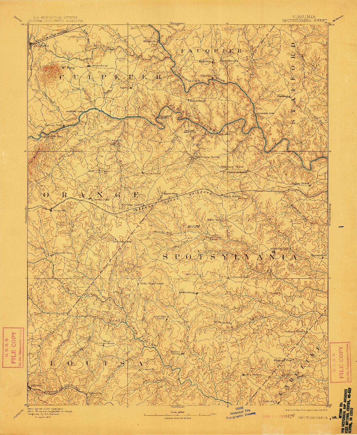 USGS 1:125000-SCALE QUADRANGLE FOR SPOTSYLVANIA, VA 1892