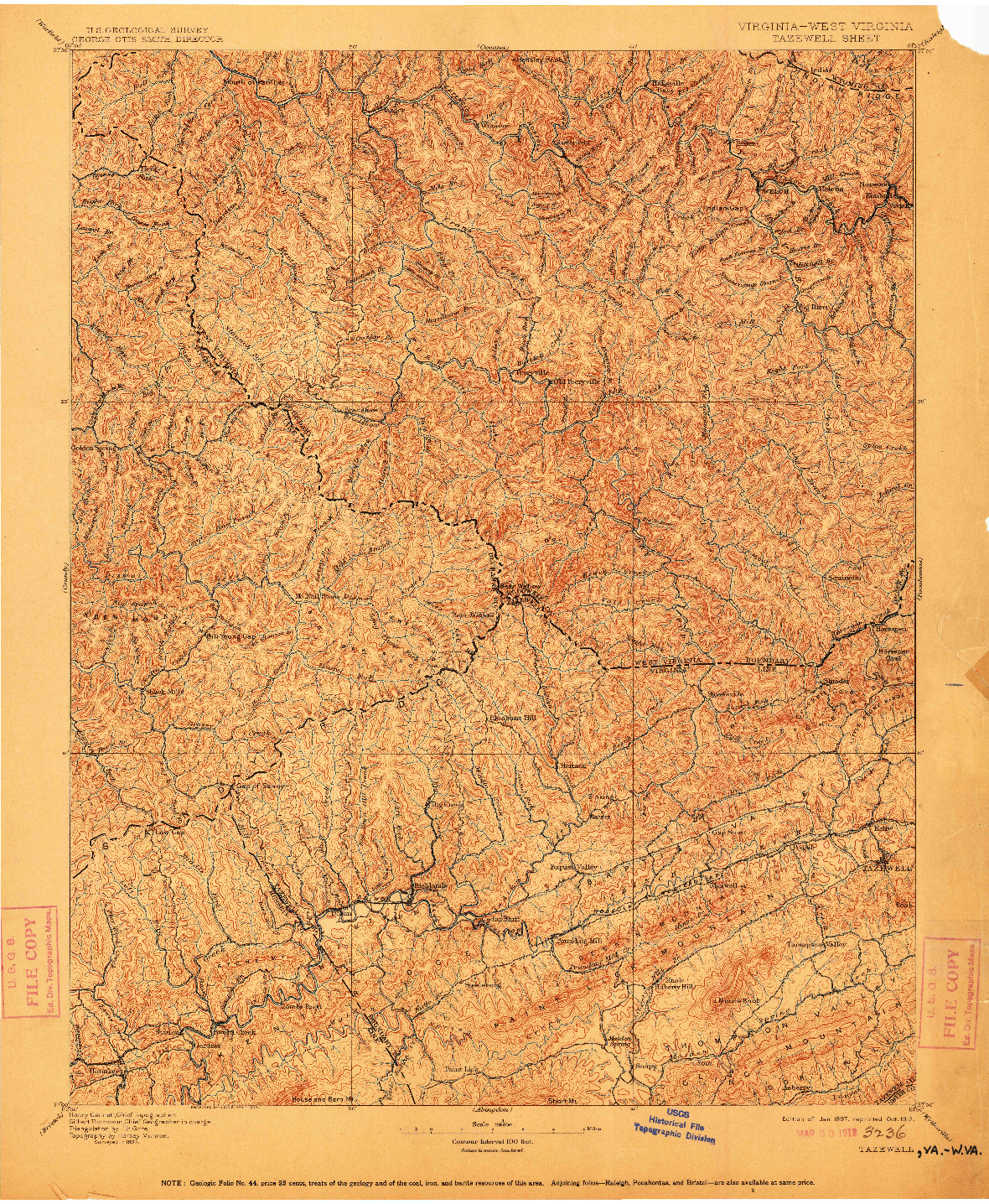 USGS 1:125000-SCALE QUADRANGLE FOR TAZEWELL, VA 1897