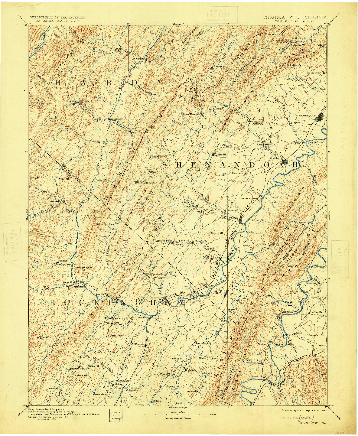 USGS 1:125000-SCALE QUADRANGLE FOR WOODSTOCK, VA 1892