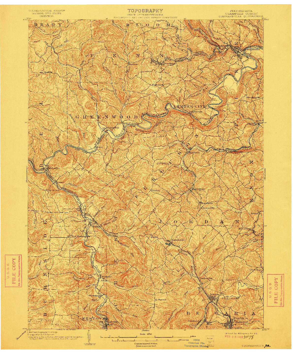 USGS 1:62500-SCALE QUADRANGLE FOR CURWENSVILLE, PA 1903