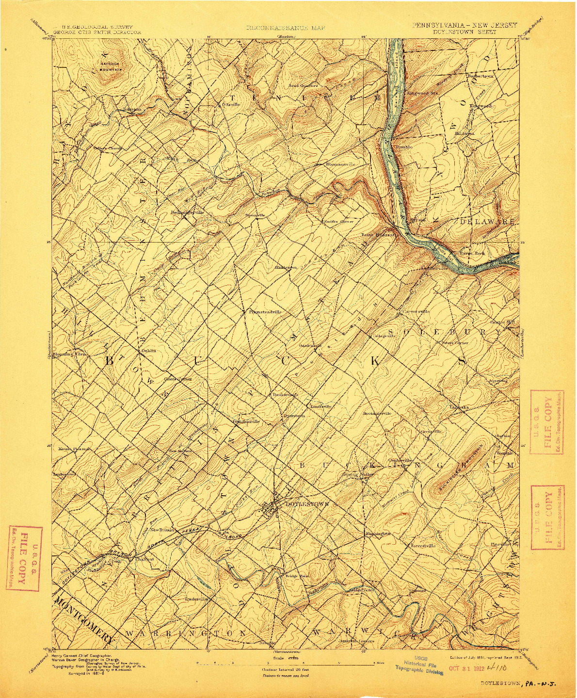 USGS 1:62500-SCALE QUADRANGLE FOR DOYLESTOWN, PA 1891